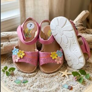 Rachel Shoes Pink Sandals with Colorful Flowers